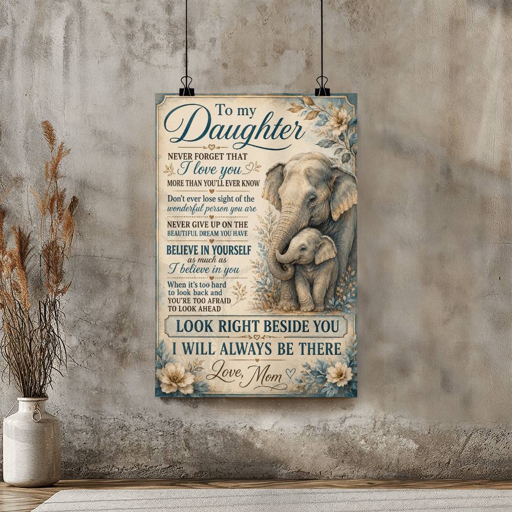 To My Daughter Elephant Poster, Gift from Mom or Dad, Inspirational Daughter Wall Art, Mother Daughter Elephant Print, Sentimental Family Gift