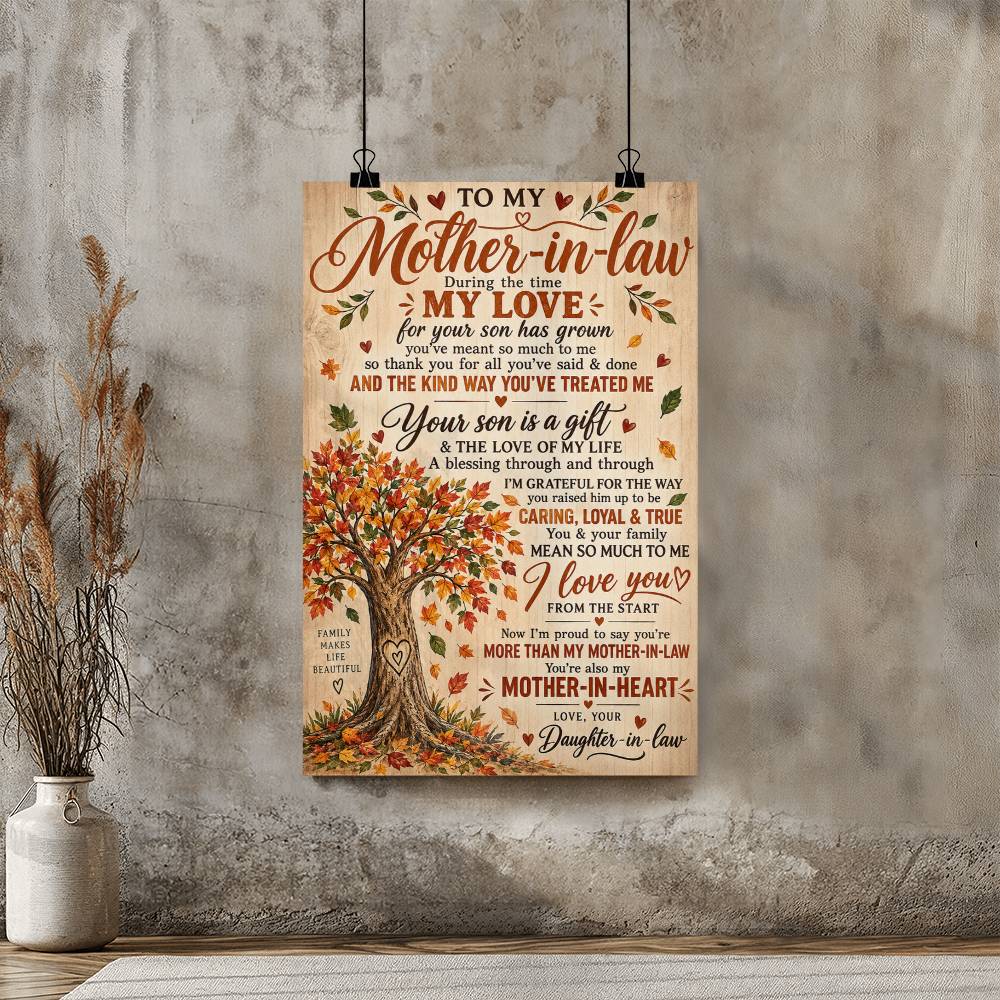 To My Mother-in-Law Poster, Mother-in-Heart Gift from Daughter-in-Law, Family Tree Wall Art