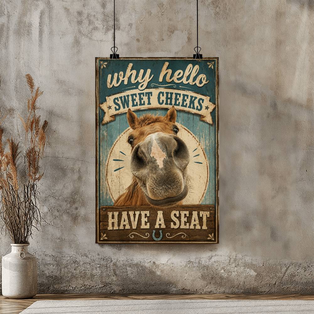 Why Hello Sweet Cheeks Horse Poster, Funny Horse Wall Art, Rustic Farmhouse Decor, Horse Lover Gift