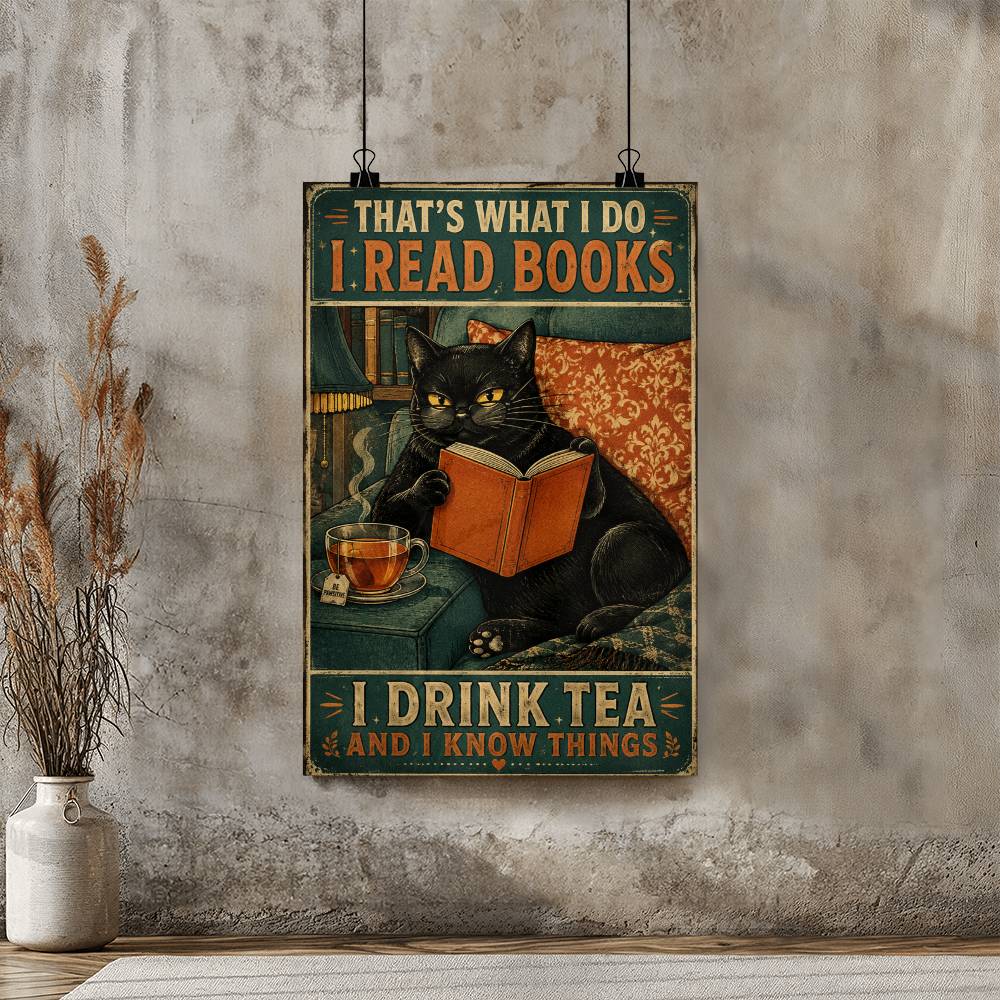 That's What I Do I Read Books I Drink Tea And I Know Things Black Cat Poster