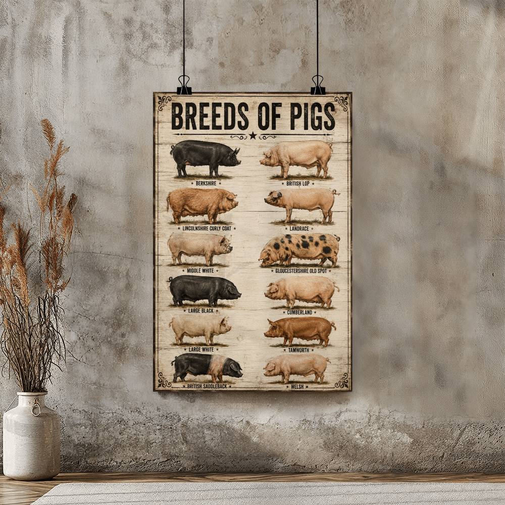 Breeds Of Pigs Vintage Poster