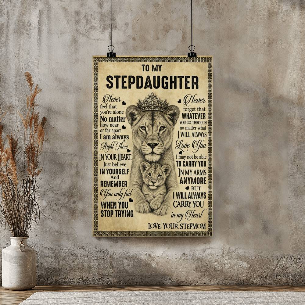To My Stepdaughter Lioness & Cub Poster – Love From Stepmom, Inspirational Stepdaughter Gift