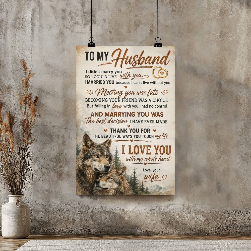 To My Husband Wolf Poster, Romantic Gift from Wife, Husband and Wife Wolf Wall Art