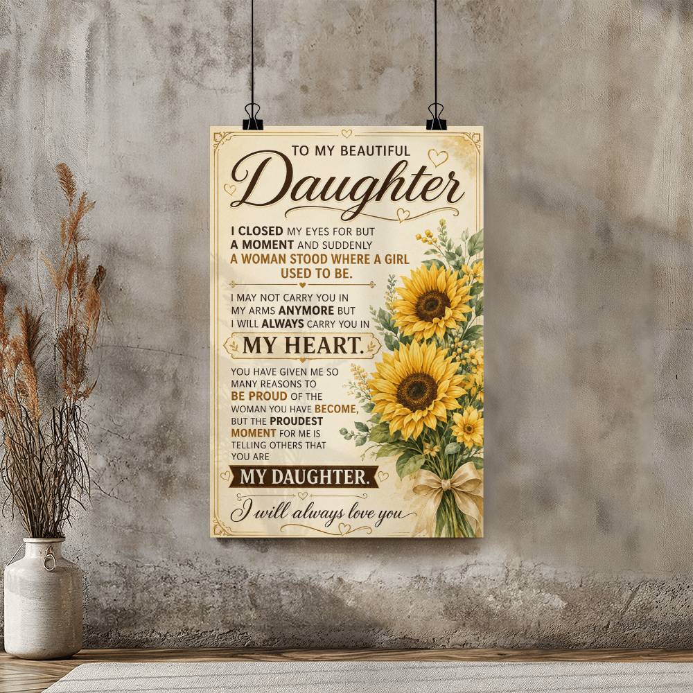 Daughter Poster Gift from Dad, To My Daughter Wall Art, Sentimental Family Print