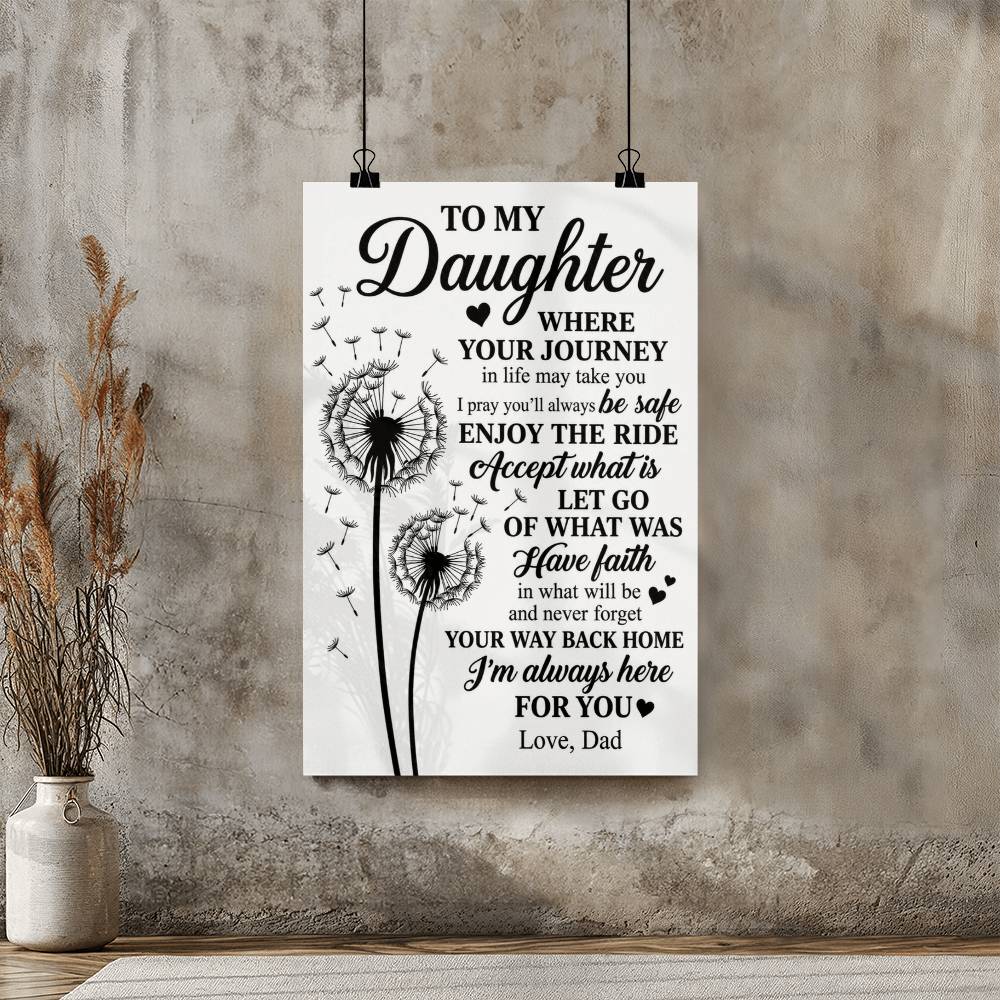 To My Daughter Dandelion Dad Love Quote Canvas Wall Art - Inspirational Graduation Gift Decor Poster