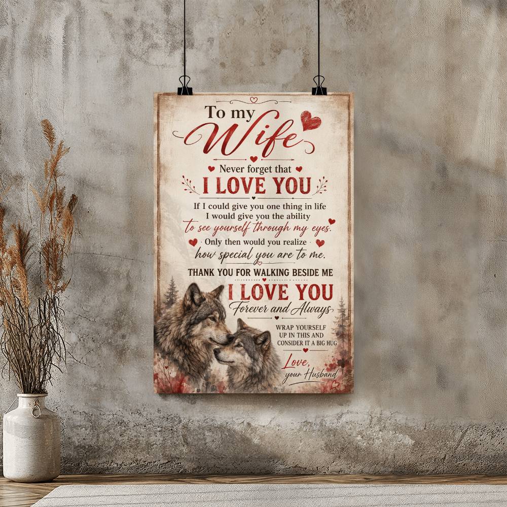 To My Wife Wolf Poster from Husband, Romantic Gift for Wife, Wolf Couple Wall Art, Sentimental Love Print