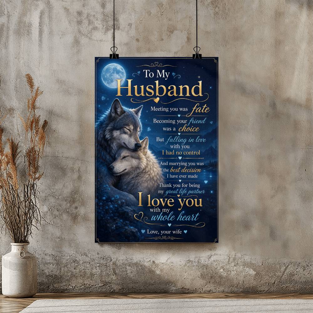 To My Husband Wolf Poster, Romantic Gift from Wife, Husband and Wife Wolf Wall Art,Wolf Poster Gift