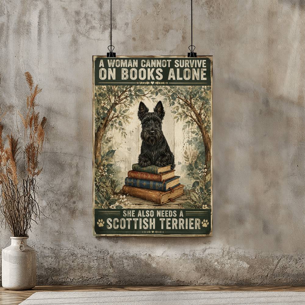 Scottish Terrier Dog Poster,Scottish Terrier And Books Poster