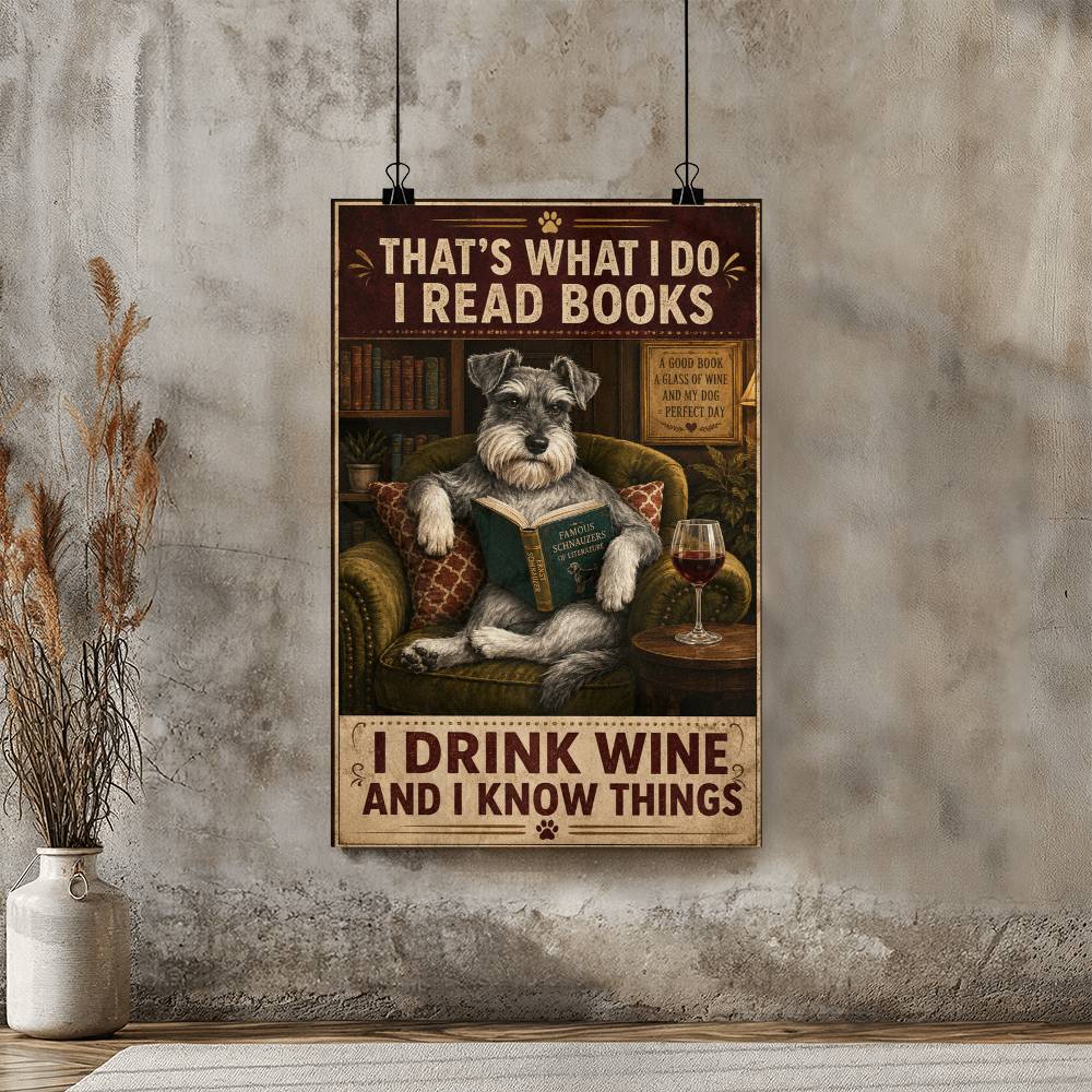 That's What I Do I Read Books I Drink Wine and I Know Things Schnauzer Dog Poste