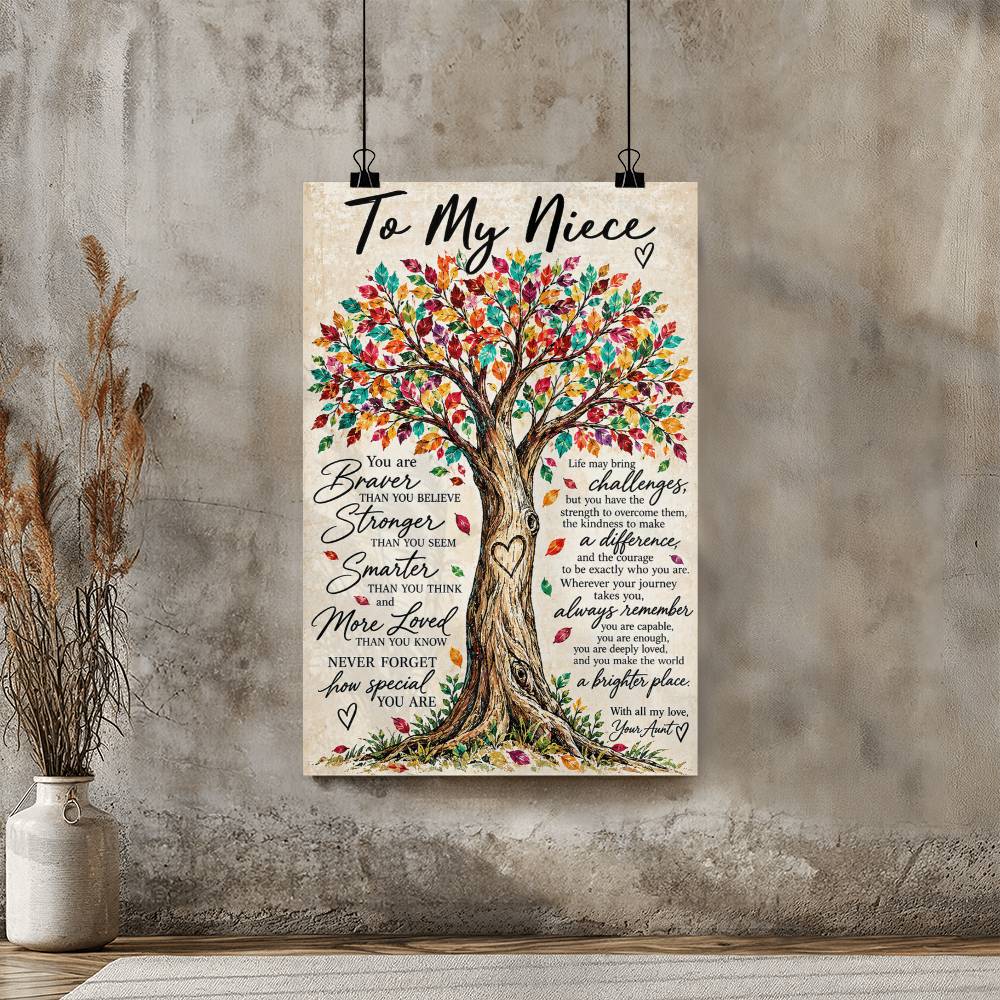 To My Niece Colorful Tree Poster, Inspirational Niece Gift From Aunt, Love & Encouragement Wall Art