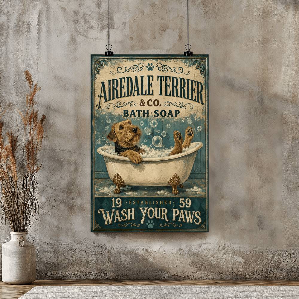 Airedale Terrier Co Bath Soap Wash Your Paws Poster