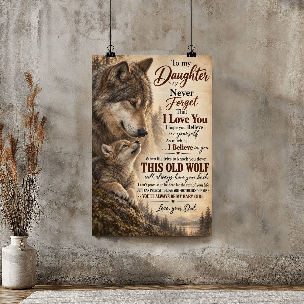 Father to Daughter Wolf Poster, Inspirational Quote Wall Art, Dad Daughter Gift