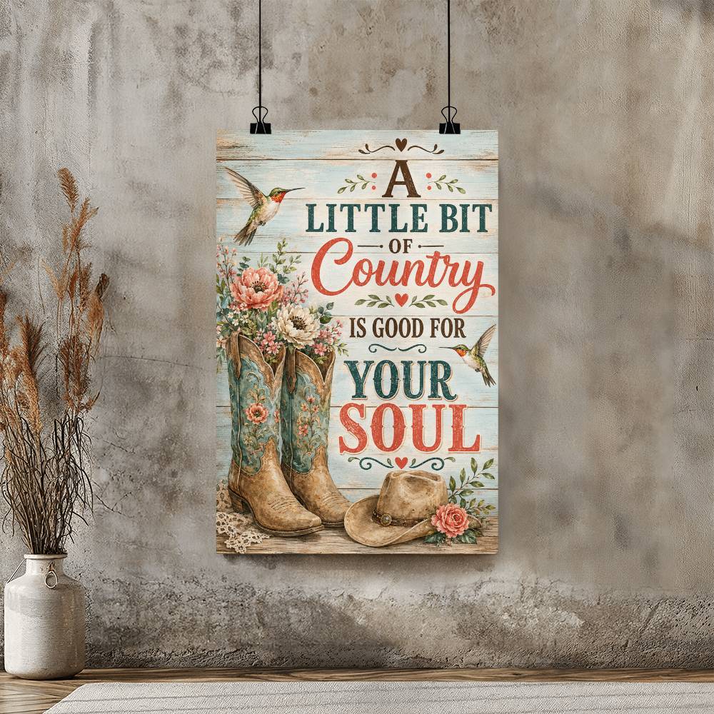 A Little Bit of Country Is Good for Your Soul Poster, Country Girl Wall Art, Western Cowboy Boots Decor