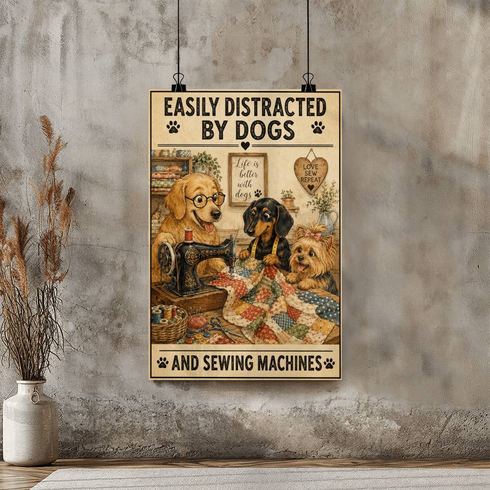 Sewing Dachshund Dog - Easily Distracted By Dogs Poster