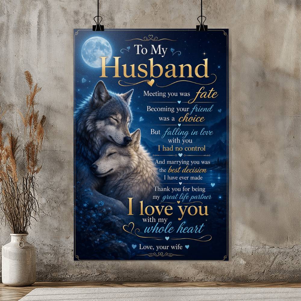 To My Husband Wolf Poster, Romantic Gift from Wife, Husband and Wife Wolf Wall Art,Wolf Poster Gift