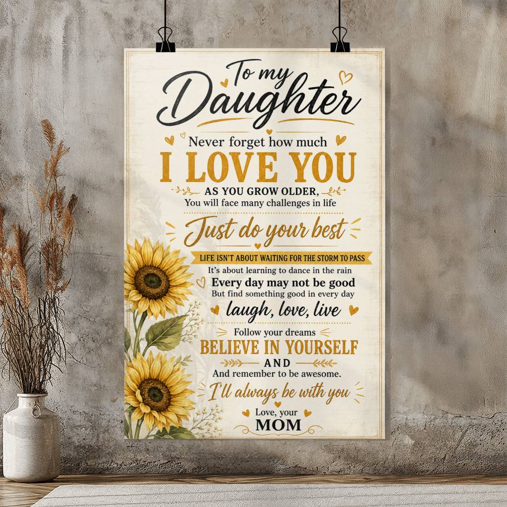 Daughter Poster Gift from Mom, To My Daughter Wall Art, Inspirational Family Print, Sunflower Poster Gift