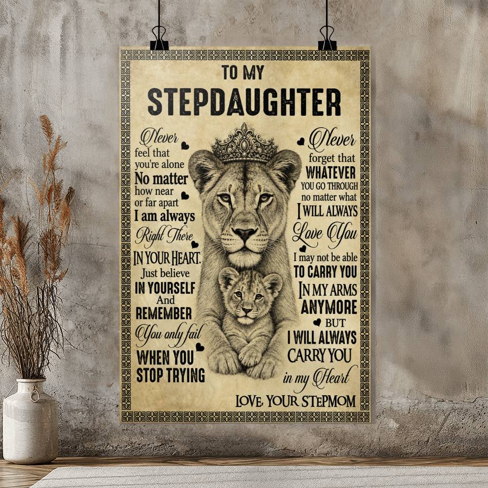 To My Stepdaughter Lioness & Cub Poster – Love From Stepmom, Inspirational Stepdaughter Gift