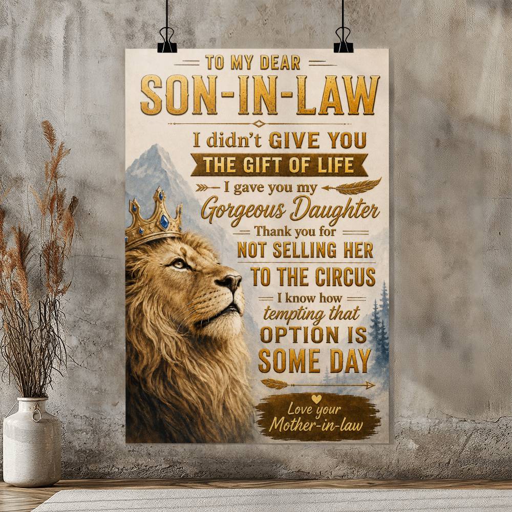 To My Son-in-Law Lion Poster, Funny Gift From Mother-in-Law, Family Quote Wall Art, Son in Law Birthday Gift