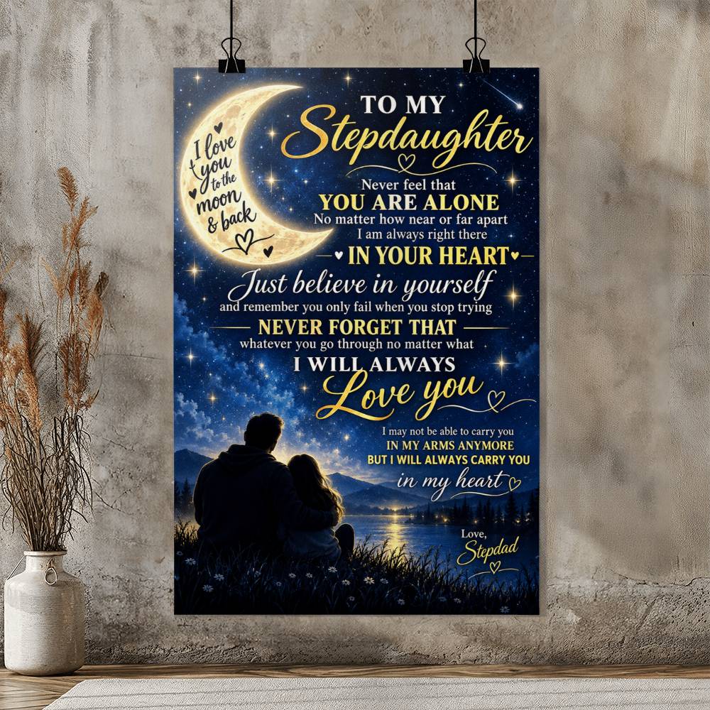 To My Stepdaughter Poster, Stepdad to Stepdaughter Gift, I Love You to the Moon and Back
