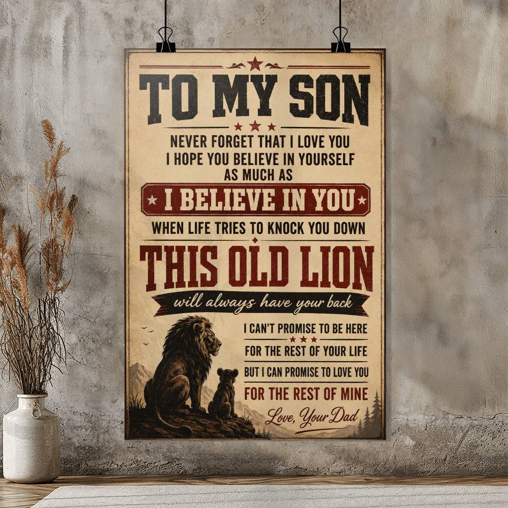 To My Son Lion Dad Poster, Gift from Dad to Son, Father Son Lion Wall Art