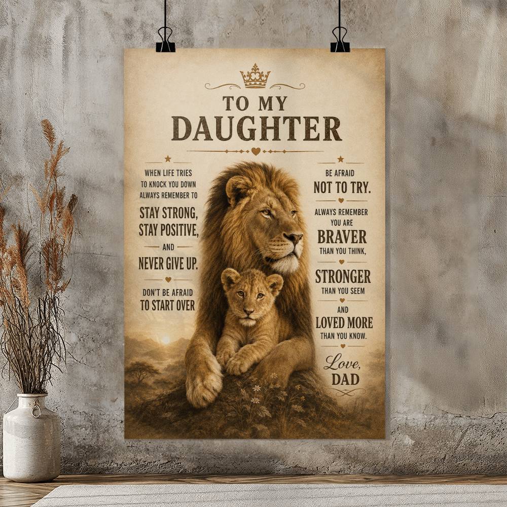 To My Daughter Lion Poster, Inspirational Gift From Dad, Father Daughter Wall Art