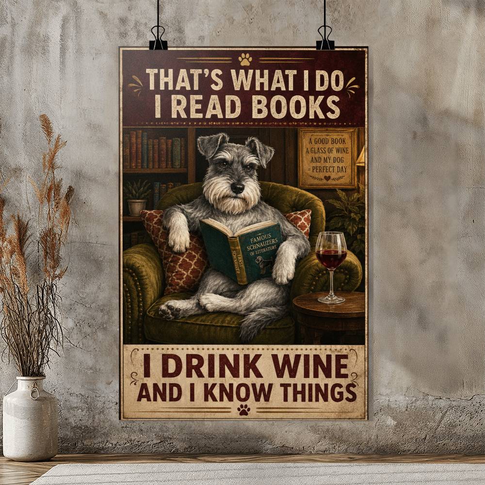 That's What I Do I Read Books I Drink Wine and I Know Things Schnauzer Dog Poste