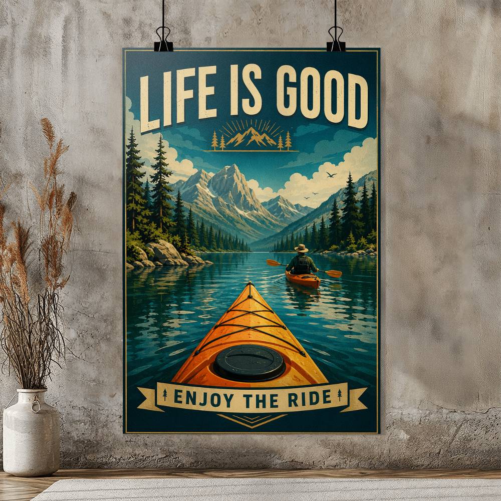 Kayaking Life Is Good Poster, Motivational Kayak Wall Art, Kayaker Gift, Outdoor Adventure Quote Print