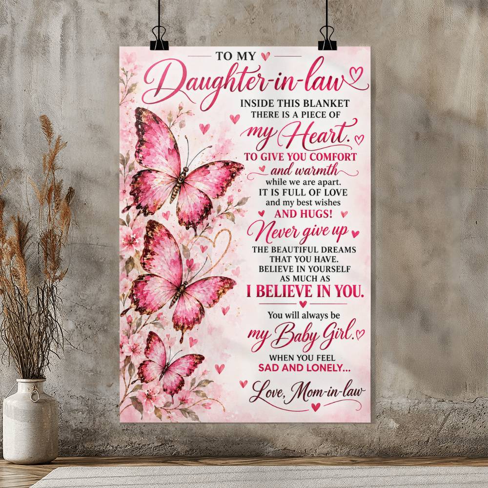 To My Daughter-in-Law Butterfly Poster, Love Mom-in-Law Gift, Inspirational Family Wall Art