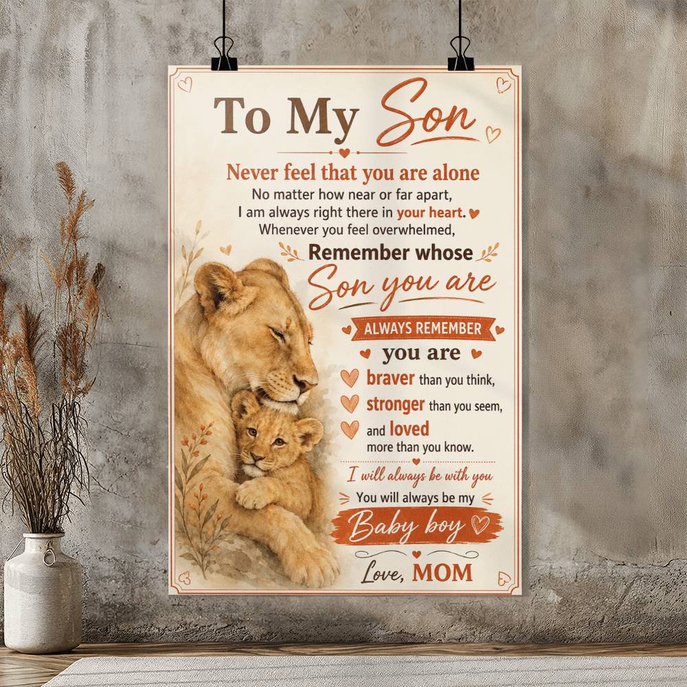To My Son Poster, Gift for Son from Mom or Dad, Sentimental Son Wall Art, Lion Dad Gift