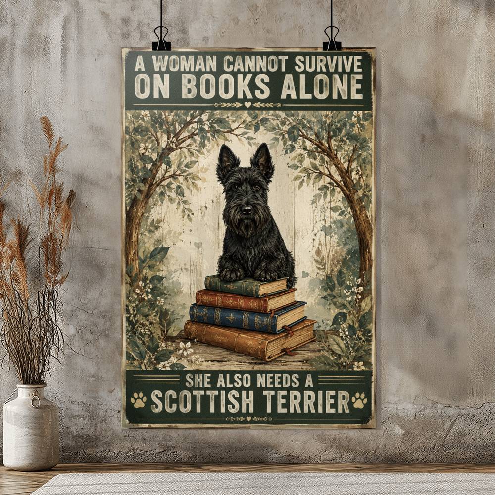 Scottish Terrier Dog Poster,Scottish Terrier And Books Poster