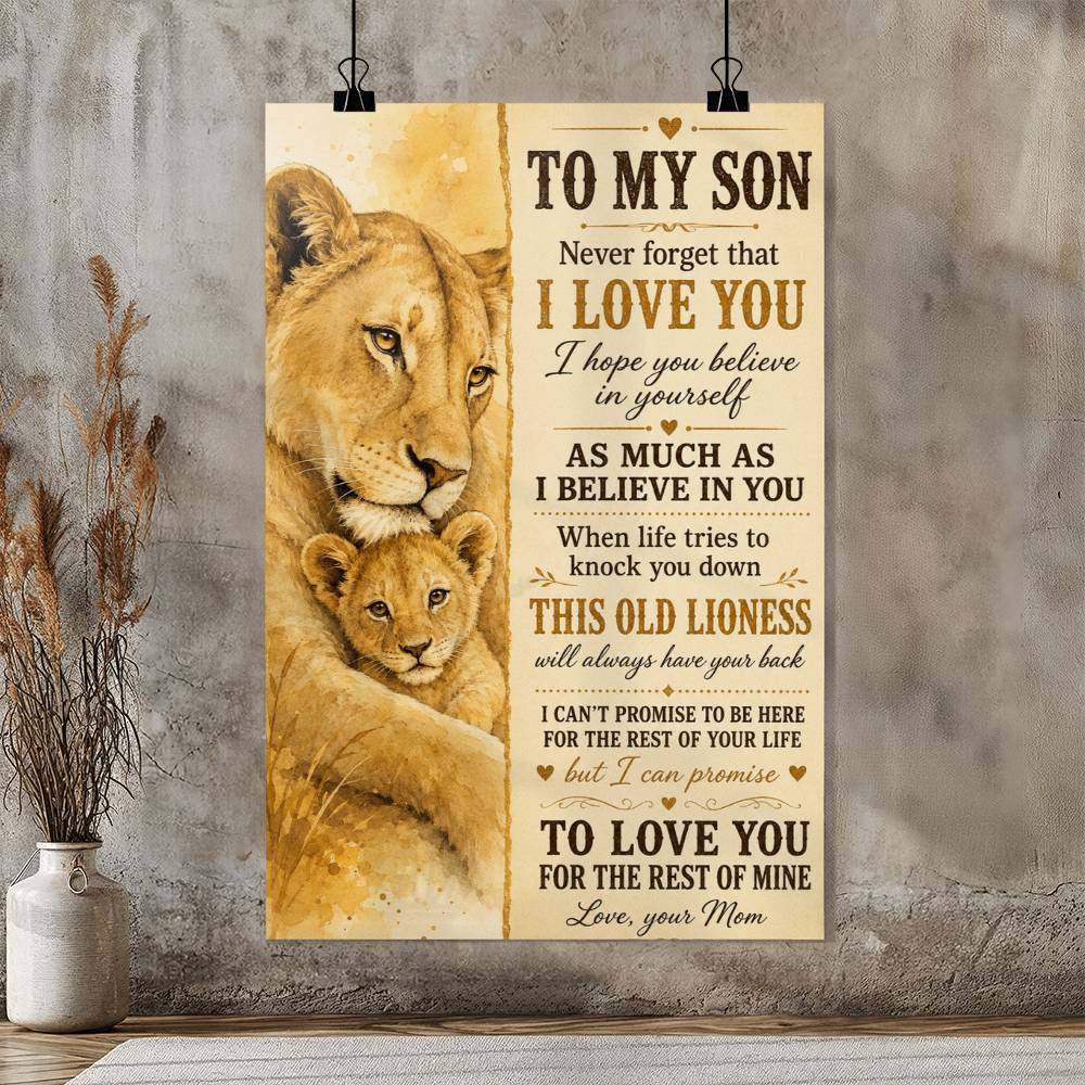 To My Son Lion Poster from Mom, Gift for Son, Father Son Lion Wall Art, Sentimental Family Print