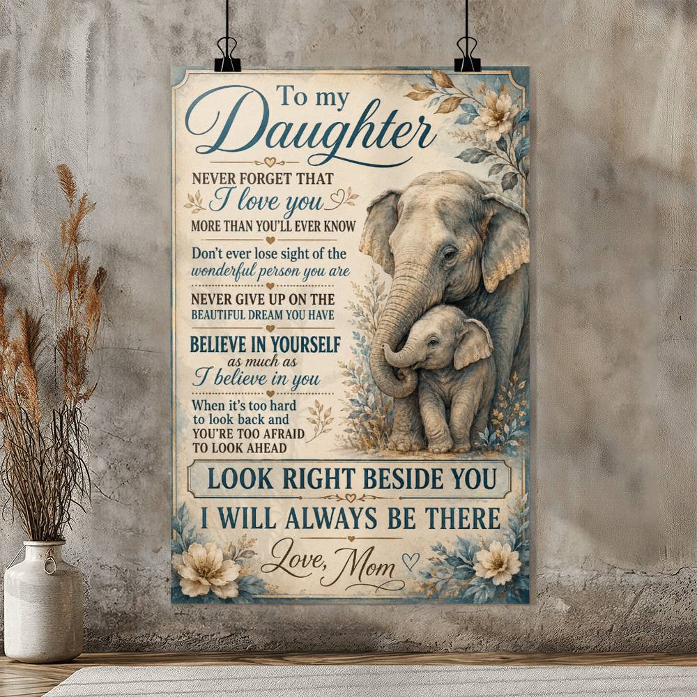 To My Daughter Elephant Poster, Gift from Mom or Dad, Inspirational Daughter Wall Art, Mother Daughter Elephant Print, Sentimental Family Gift