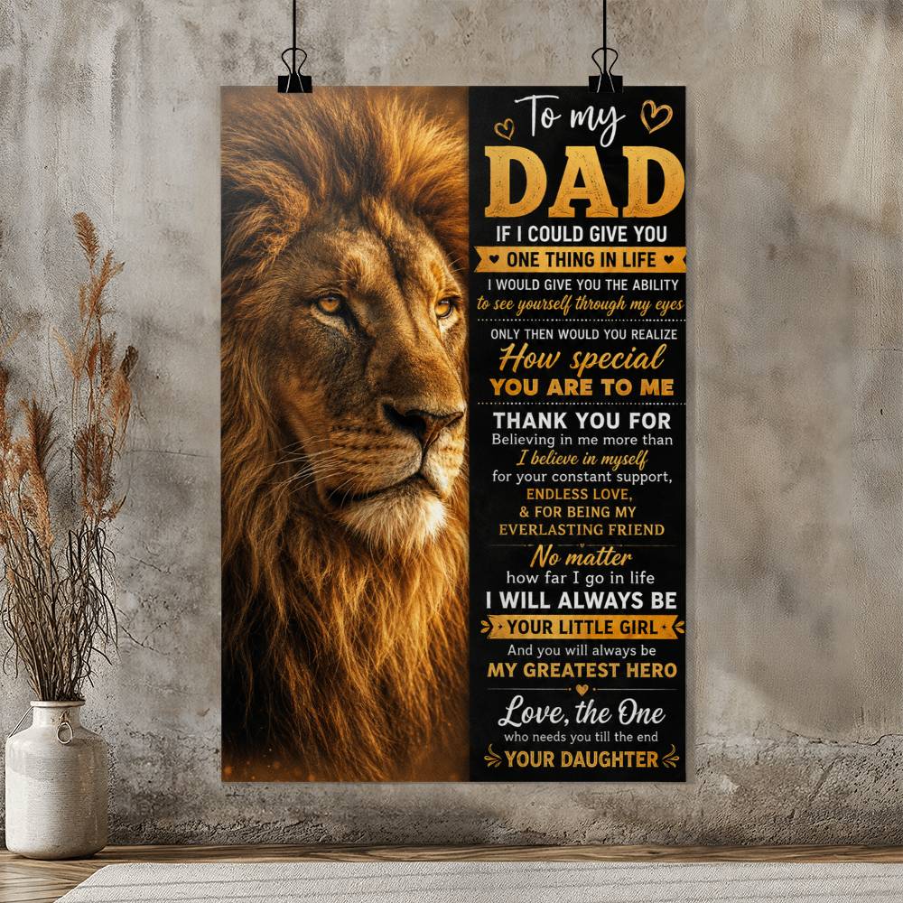 To My Dad Lion Poster, Gift for Dad from Son or Daughter, Father Lion Wall Art
