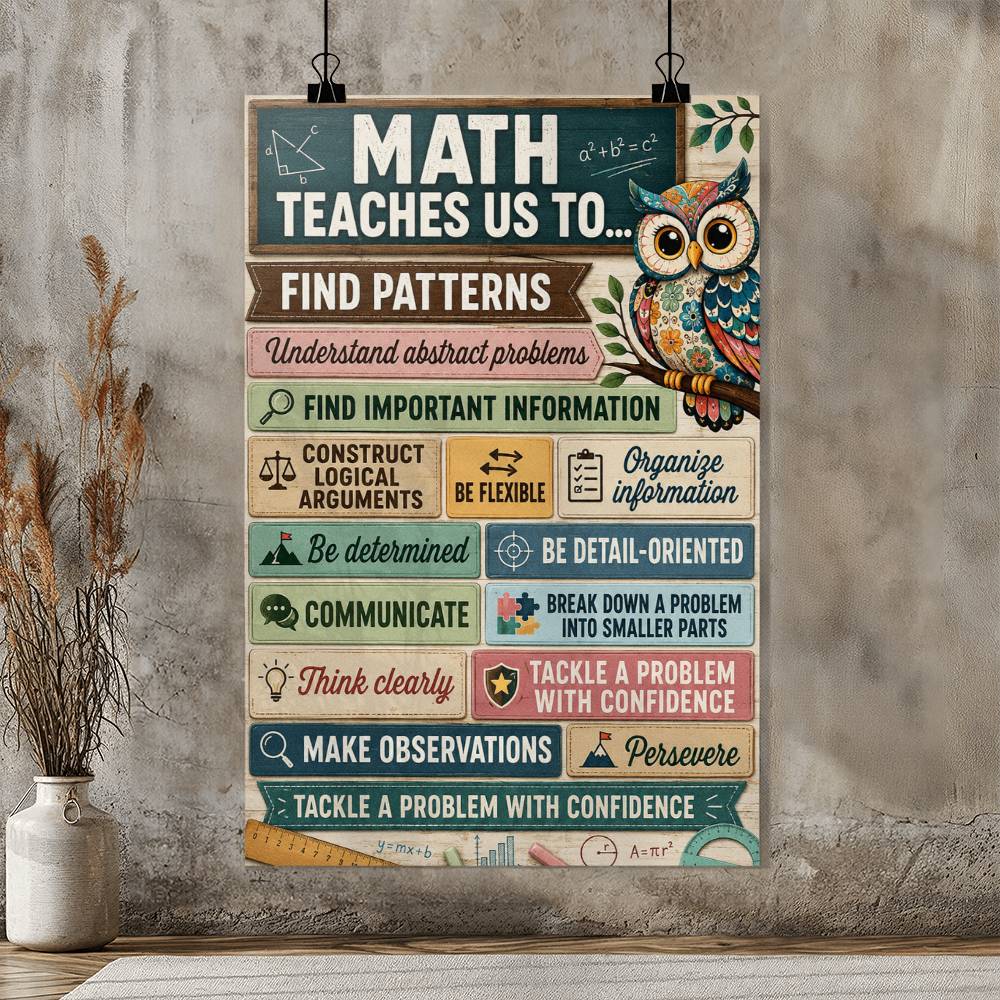 Math Teaches Us Poster, Inspirational Math Classroom Wall Art, Math Teacher Gift, Educational School Decor