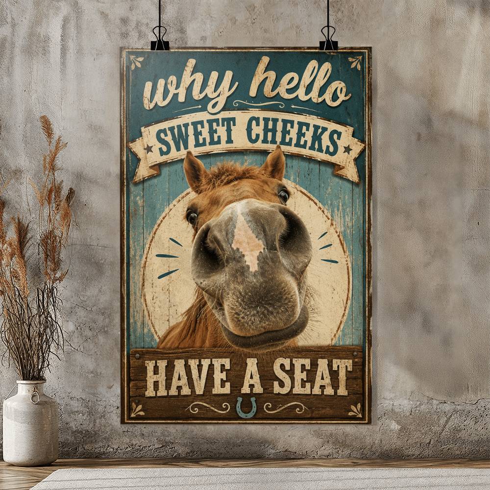 Why Hello Sweet Cheeks Horse Poster, Funny Horse Wall Art, Rustic Farmhouse Decor, Horse Lover Gift