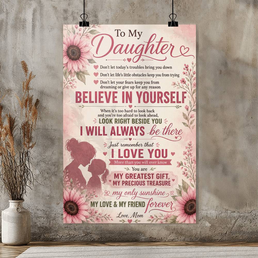 To My Daughter Sunflower Poster, Love Mom Gift for Daughter, Mother Daughter Wall Art