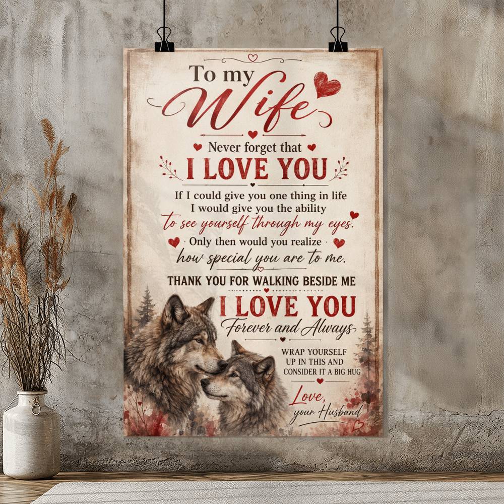 To My Wife Wolf Poster from Husband, Romantic Gift for Wife, Wolf Couple Wall Art, Sentimental Love Print