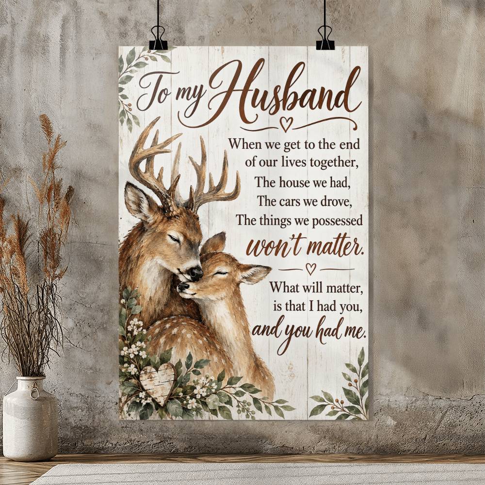 To My Husband Deer Couple Poster, Romantic Husband Gift