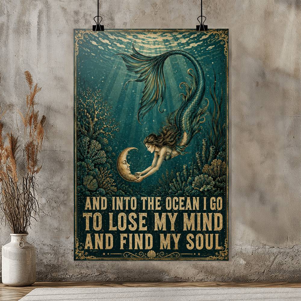 Mermaid And Into The Ocean I Go To Lose My Mind And Find My Soul Poster