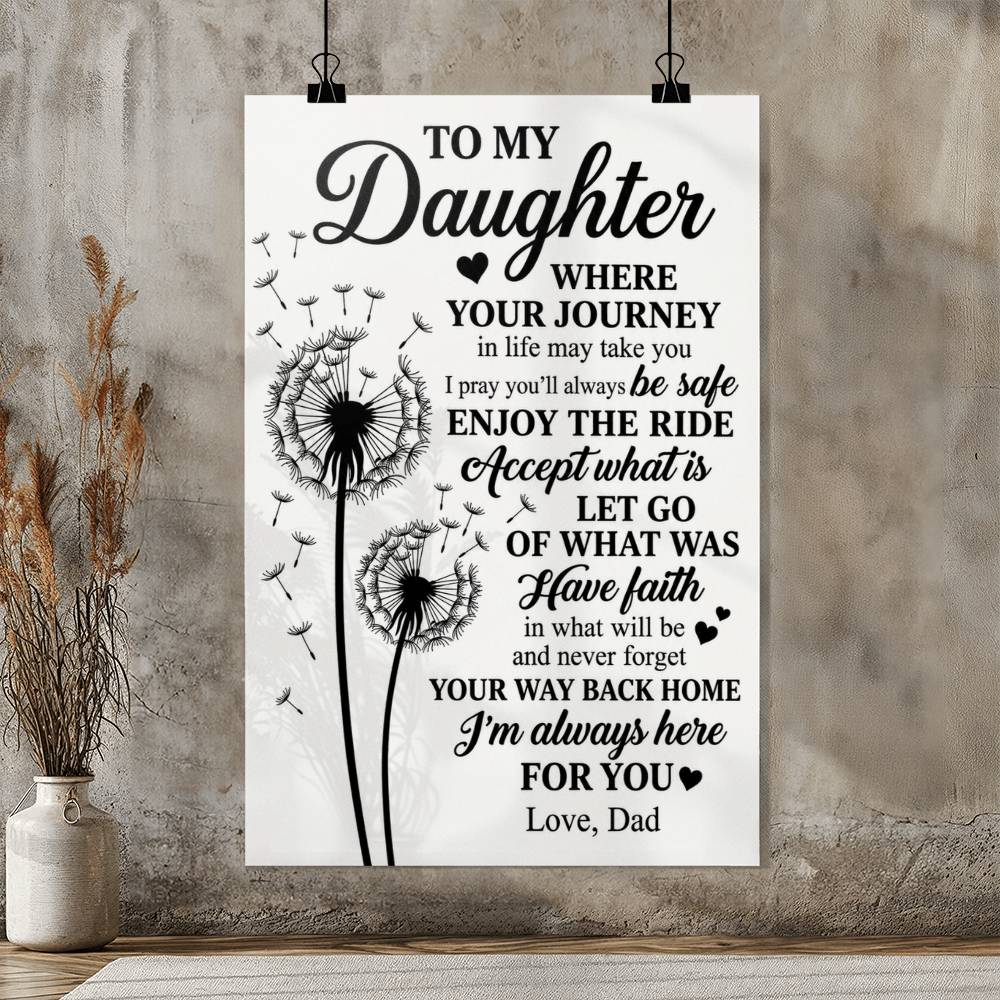 To My Daughter Dandelion Dad Love Quote Canvas Wall Art - Inspirational Graduation Gift Decor Poster