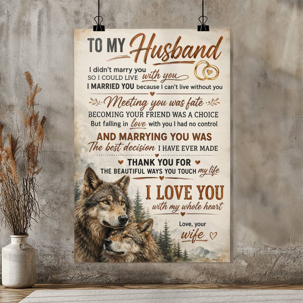 To My Husband Wolf Poster, Romantic Gift from Wife, Husband and Wife Wolf Wall Art