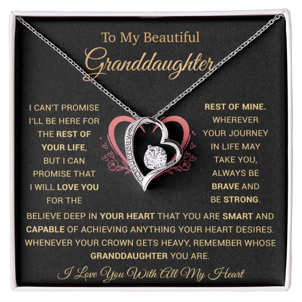 To My Granddaughter Heart Pendant Granddaughter Necklace Granddaughter Gift_Black