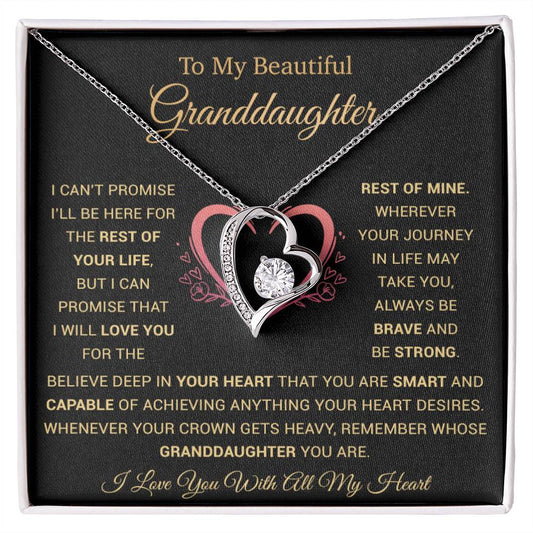 To My Granddaughter Heart Pendant Granddaughter Necklace Granddaughter Gift_Black