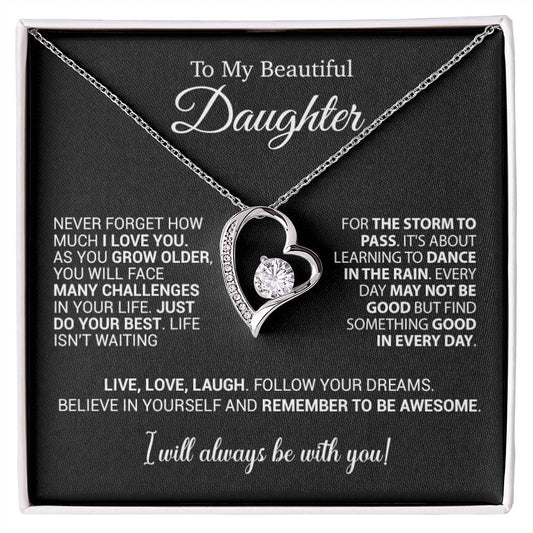 To My Daughter Necklace, Daughter Gift from Mom Dad, Birthday Christmas Gift_Black