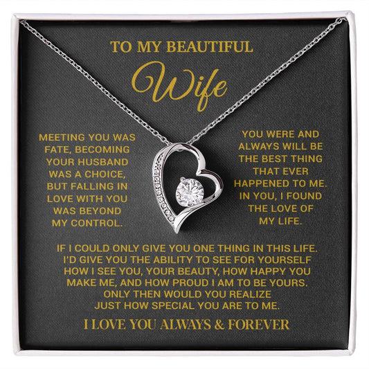 To My Beautiful Wife Necklace, Wife Gift from Husband, Wife Birthday Gift, Christmas Gift for Her, Anniversary Gift for Wife_Gold