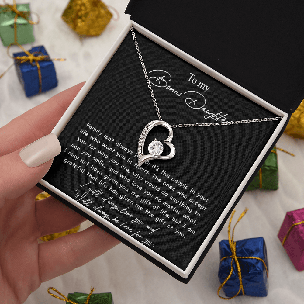 To my Bonus Daughter Necklace, Bonus Daughter, Step Daughter Gift 3-4_Black