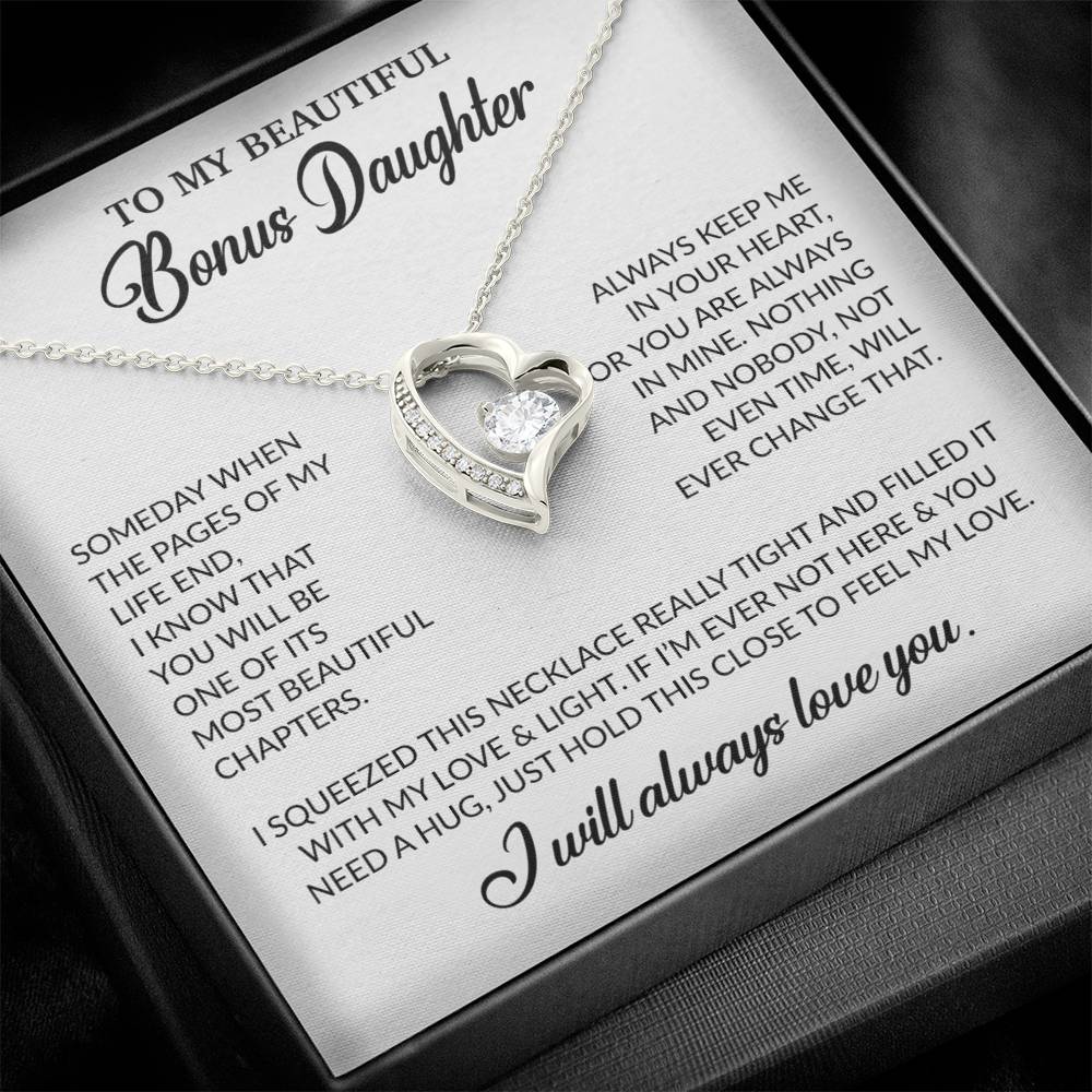 To My Bonus Daughter Necklace, Gift for Bonus Daughter, Step Daughter Birthday 25_11_White