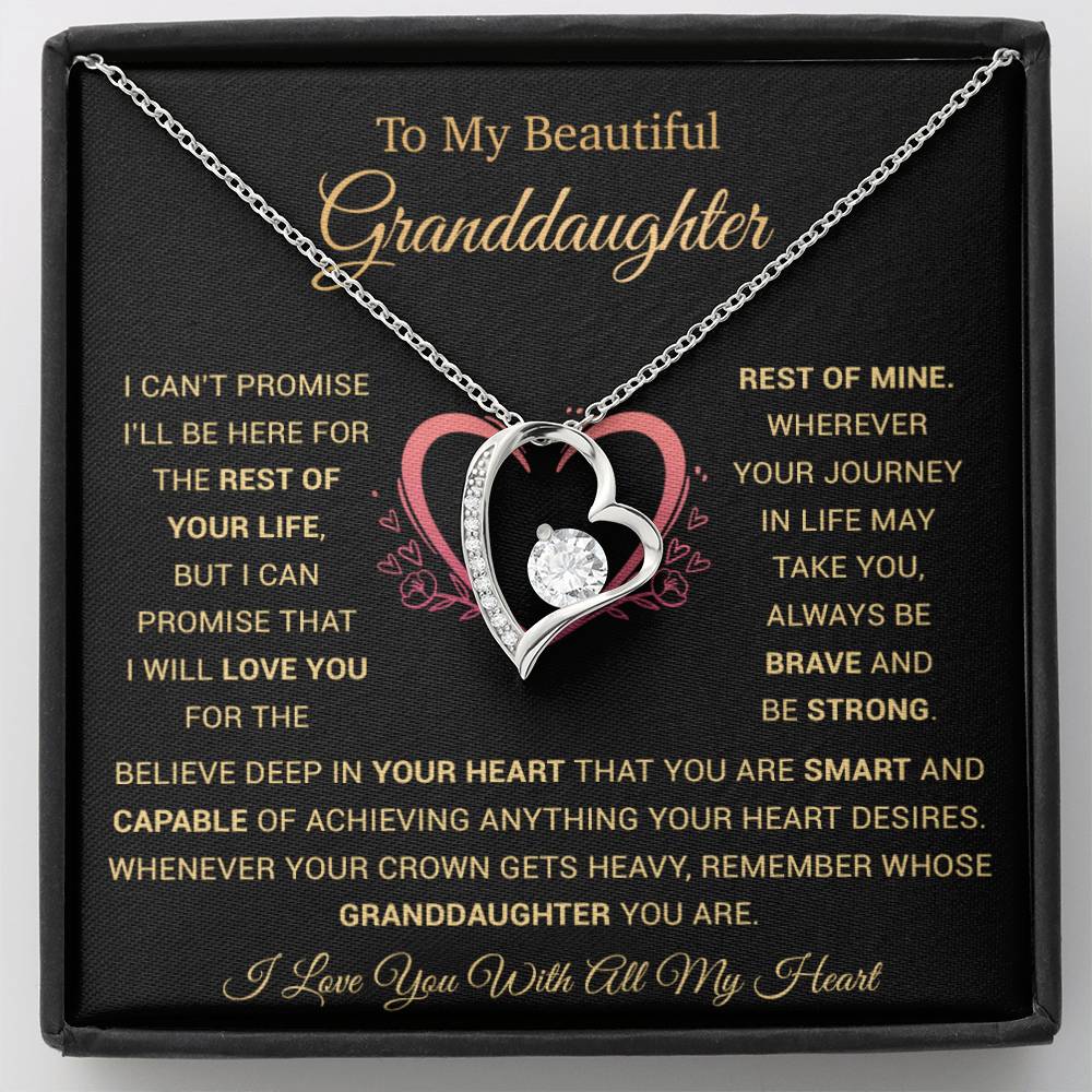 To My Granddaughter Heart Pendant Granddaughter Necklace Granddaughter Gift_Black