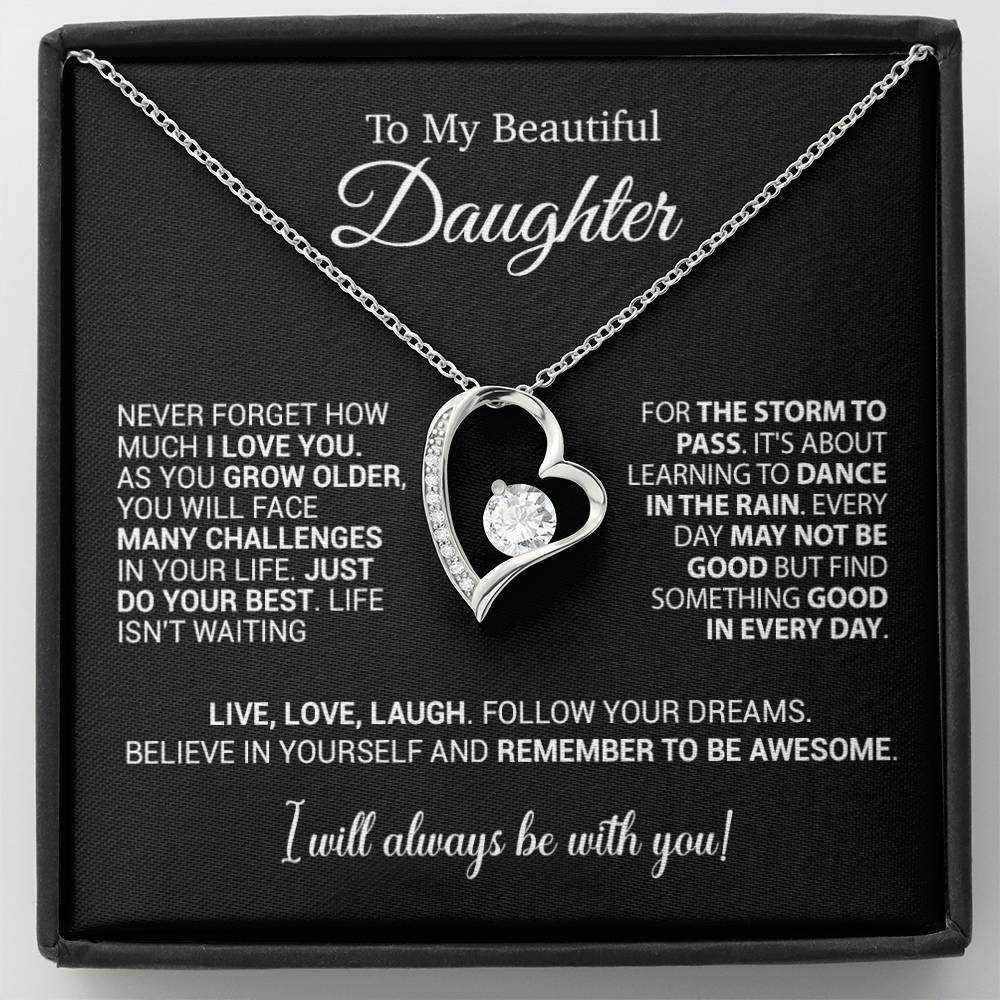To My Daughter Necklace, Daughter Gift from Mom Dad, Birthday Christmas Gift_Black