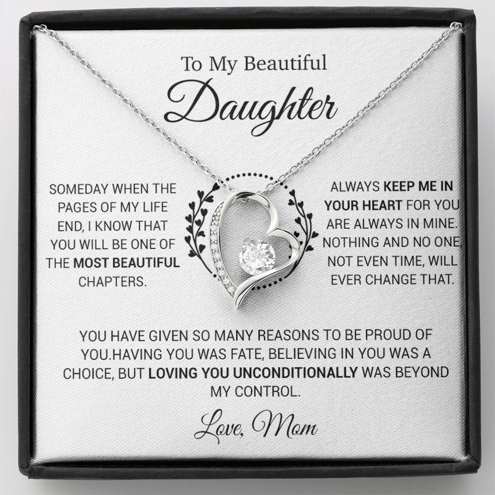 To My Daughter Necklace, Gift for Daughter from Mom, Daughter Mother Necklace 16_12_White
